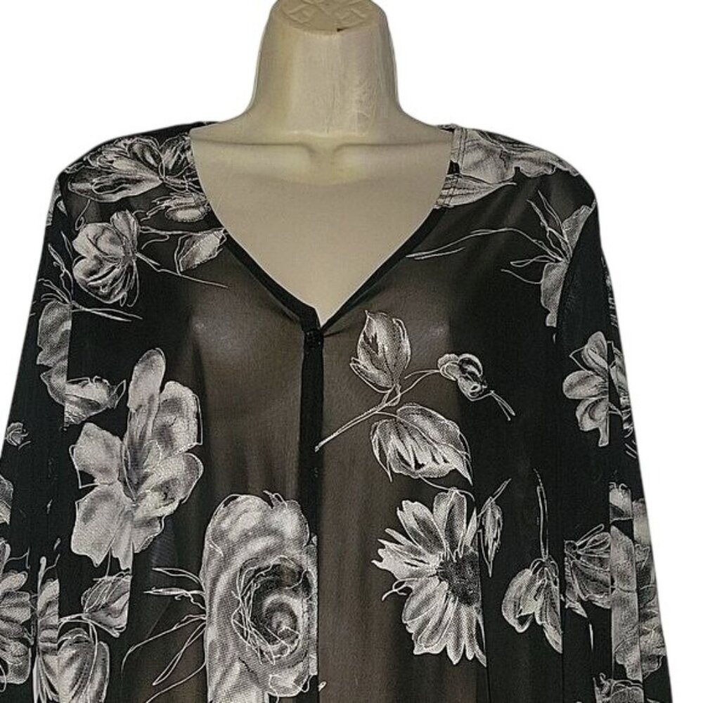Black Sheer Floral Open‎ Front Cardigan By Carolyn Strauss Collection Size Large